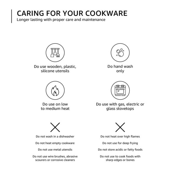 Amazon Solimo Aluminium 4 Piece Non-Stick Cookware Set | Granite Finish | Induction Base | PFOA Free | HTR Exterior Coating | 25 Cm Tawa, 22 Cm Kadai, 22 Cm Fry Pan, 1 Glass Lid | Grey - Image 6
