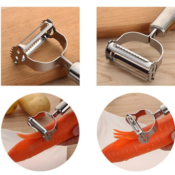 Top Chef 2-in-1 Kitchen Vegetable and Fruit Peeler, Stainless Steel, Julienne & Serrated Blades, Double-Edged Swivel Design for Bidirectional Peeling - Image 3