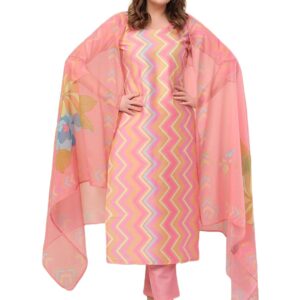 GoSriKi Women's Rayon Viscose Straight Printed Kurta with Pant & Dupatta (Zaggu Pink-VKS01-GS_L_Pink_Large)