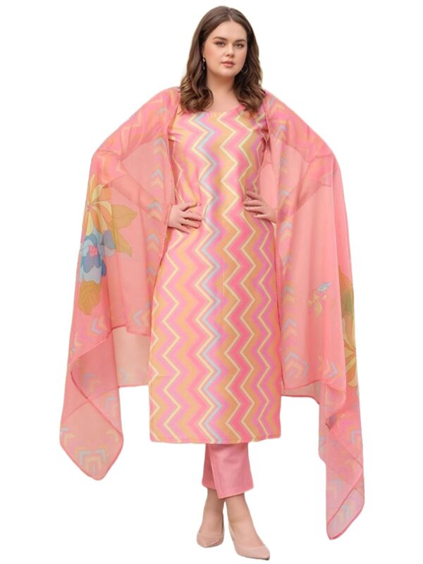 GoSriKi Women's Rayon Viscose Straight Printed Kurta with Pant & Dupatta (Zaggu Pink-VKS01-GS_L_Pink_Large)