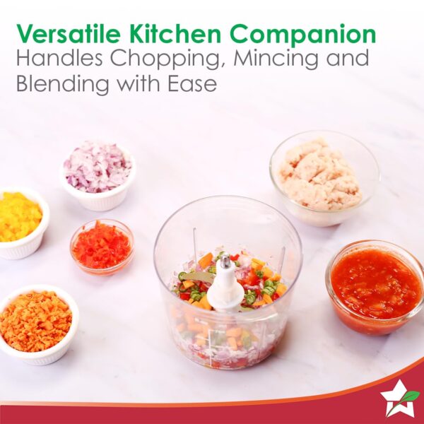 Wonderchef Nutri-chop Pearl Electric Chopper | 4 Sharp Stainless Steel Blades | 700ml | 350W | Chop and Mince Vegetables, Meat, Blends Dips | Low Noise | Light-weight | 2-Year Warranty - Image 2