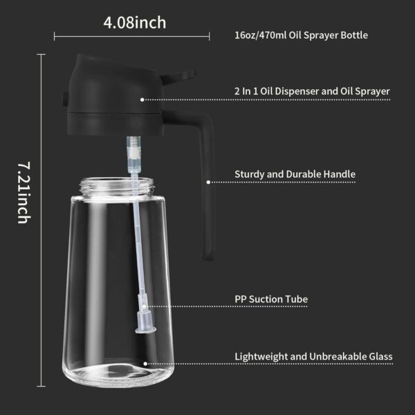 Misamo Enterprise Glass Oil Sprayer and Dispenser Bottle, 500ml Capacity, 2-in-1 Design, Black - Image 7