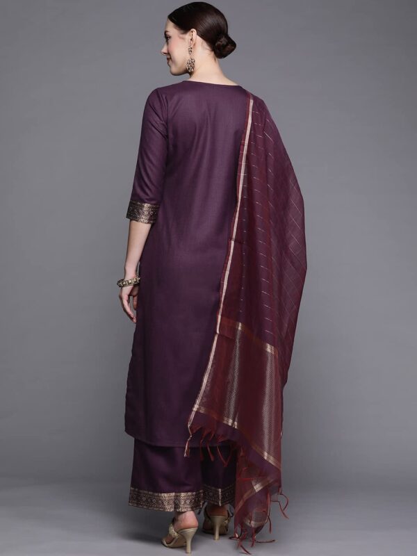 INDO ERA Women's Cotton Woven Yoke Design Straight Kurta Pant With Dupatta Set (Magenta_DDDDD4012_XX-Large) - Image 6