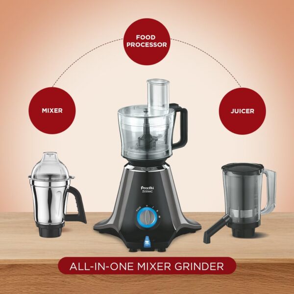 Preethi Zodiac 750W Mixer Grinder - 5 Jars with 3-in-1 Juicer & Food Processor - Image 6