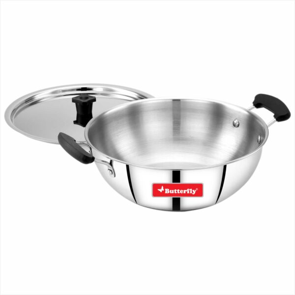 Butterfly Classic Stainless Steel Cookware 5 Pcs Set|Fry Pan 22Cm(1.4L)|Kadai 22Cm(2.2L)|Saucepan 16Cm(1.6L) with Steel Lids|Induction Base,Triply Bottom|Even,Fast Cooking with Less Oil,Silver - Image 3