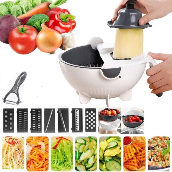 BEE HOME 9 in 1 Magic Multifuctional Rotate Vegetable Cutter Basket,Peeler, Plastic,Combo, Drainer Fruit Cutter with Drain Basket Kitchen Greater Slicer - Image 9