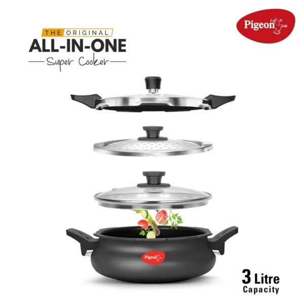 Pigeon 620-H Non-Induction Base Aluminium Pressure Cooker, Tawa, Fry Pan, Kadai with Lid and Kitchen Tool Set - Image 3