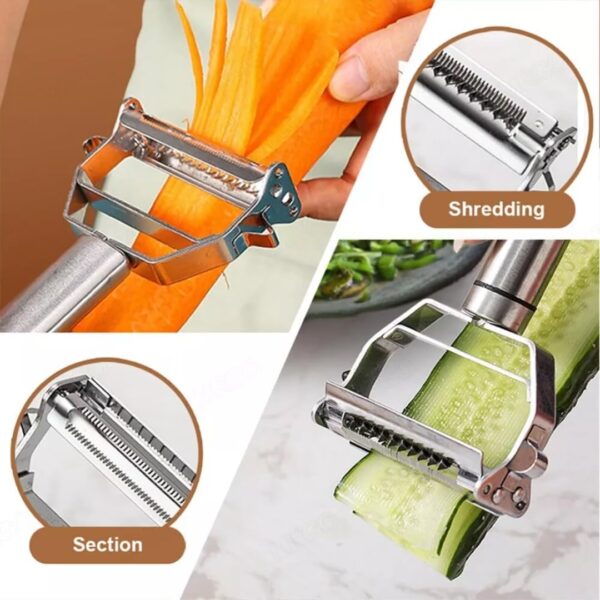 Go Store 2 in 1 Stainless Steel Julienne Vegetable Peeler Multi-Functional Fruit & Veggie Shredder Slicer and Grater for Potatoes, Carrots, Cucumbers (Silver, 18 x 8.2 x 2.4 cm) - Image 6