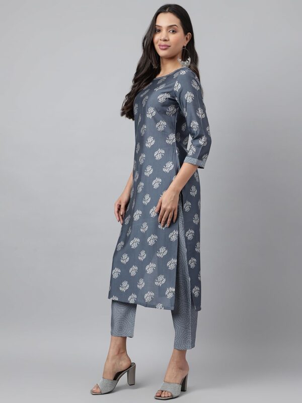Amazon Brand - Anarva Women's Green Chanderi Cotton Floral Printed Straight Kurta with bottom (HRKB0077GRN_XS) - Image 9