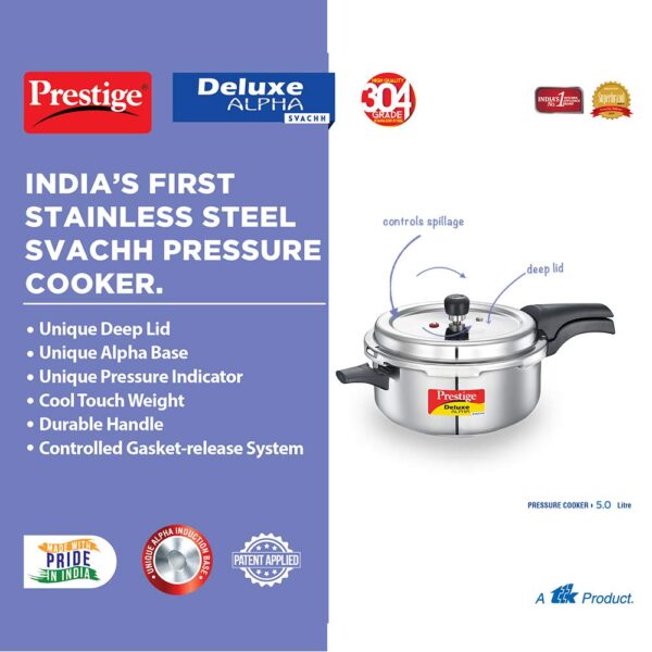 Prestige Aluminium Omega Select Plus Residue Free Non-Stick Kitchen Set, 3-Pieces + Prestige Svachh, 20255, 5 L, Deep Pressure Pan, with Deep Lid for Spillage Control - Image 2
