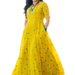 Arayna Women's Rayon Ankle Length Anarkali Regular Fit Dress Kurta (Ar 08 S_Yellow_S)