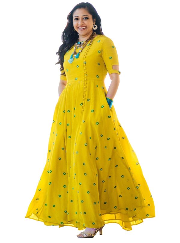 Arayna Women's Rayon Ankle Length Anarkali Regular Fit Dress Kurta (Ar 08 S_Yellow_S)
