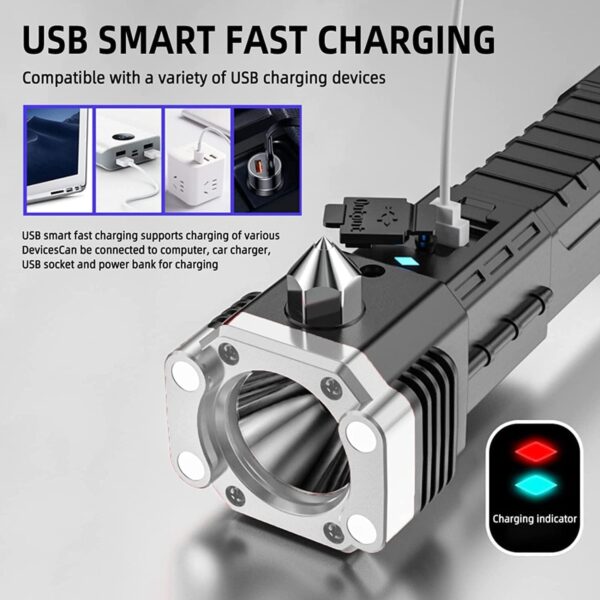 Eagle Enterprise1 pc Torch Light,LED 3W Torch Light Rechargeable Torch Flashlight,Long Distance Beam Range Car Rescue Torch with Hammer Window Glass and Seat Belt Cutter Built Portable Rechargeable - Image 8