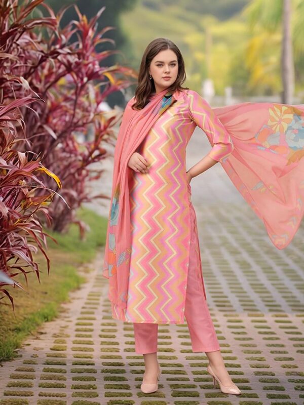 GoSriKi Women's Rayon Viscose Straight Printed Kurta with Pant & Dupatta (Zaggu Pink-VKS01-GS_L_Pink_Large) - Image 5