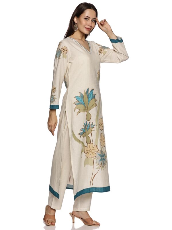 RAJMANDIRFABRICS Women's Cotton Hand Block Printed With Thread Work Straight Kurta Pant With Dupatta Set (PK10113089-XXL, XX-Large, Off White) - Image 7