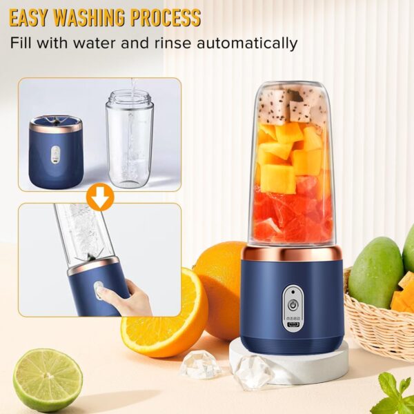 Qlect Portable Blender Electric Juicers Fruit Mixers USB Rechargeable Smoothie Mini Personal Juicer 6 Blades 3Gears With 1500 Mah Rechargeable Battery-Smoothie Blender(Blue) - Image 6