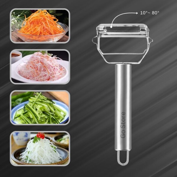 Go Store 2 in 1 Stainless Steel Julienne Vegetable Peeler Multi-Functional Fruit & Veggie Shredder Slicer and Grater for Potatoes, Carrots, Cucumbers (Silver, 18 x 8.2 x 2.4 cm) - Image 7