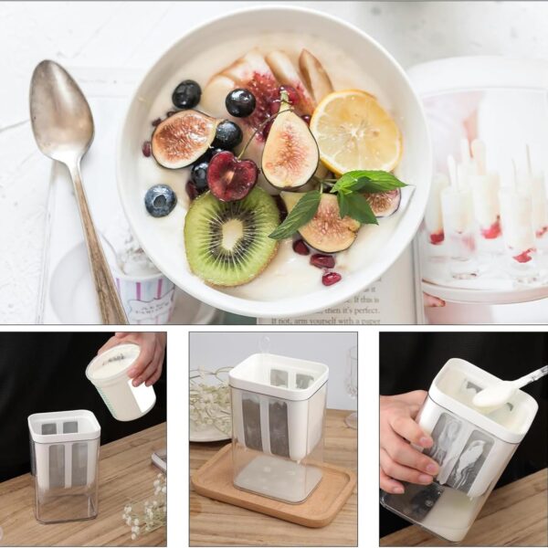 QCen Plastic Greek Yogurt & Hung Curd Maker/Fine Mesh Strainer with Lid/Hung Curd Strainer Box/Home Essentials/Hung Curd/Perfect for Homemade Yogurt/Curd/Cheese & More (1100ml), White - Image 4