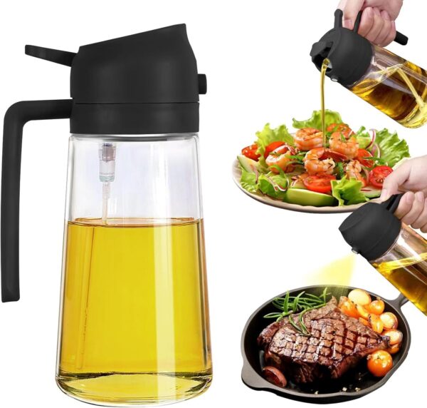 Misamo Enterprise Glass Oil Sprayer and Dispenser Bottle, 500ml Capacity, 2-in-1 Design, Black - Image 2