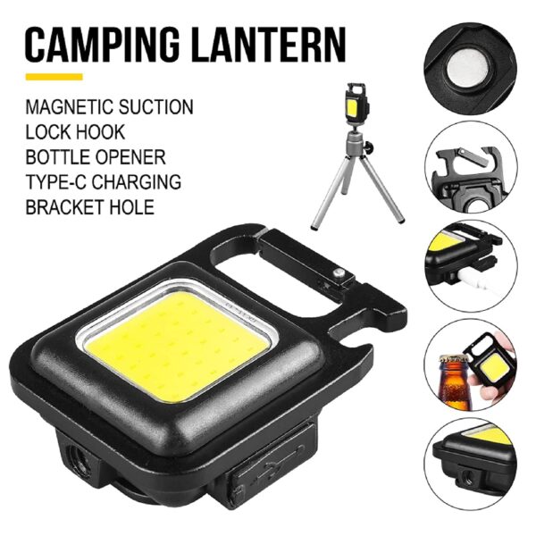 Arto Keychain LED Light 2-Hours Battery Life with Bottle Opener, Magnetic Base and Folding Bracket Mini COB 1000 Lumens Rechargeable Emergency Light for Fishing,Walking, Camping (Pack of 1) - Image 2