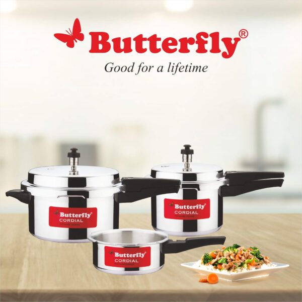 Butterfly Cordial 2, 3 & 5 Litres Pressure Cookers | Outer Lid | Food Grade Virgin Aluminium | Gas Stove Compatible | ISI Certified | 2 Years Manufacturer's Warranty | Silver - Image 6