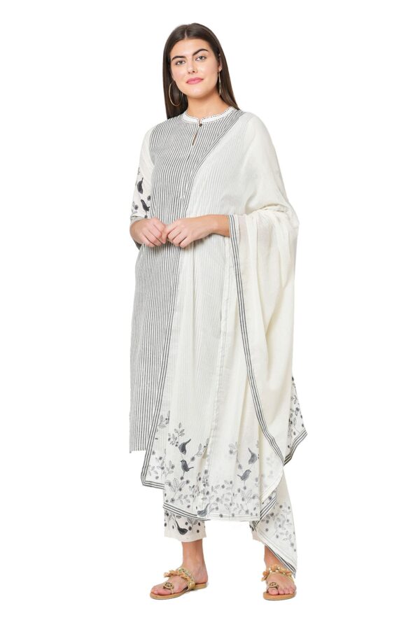 Pistaa's women Cotton Striped Straight salwar Suit Set (Off White, XXX-Large)