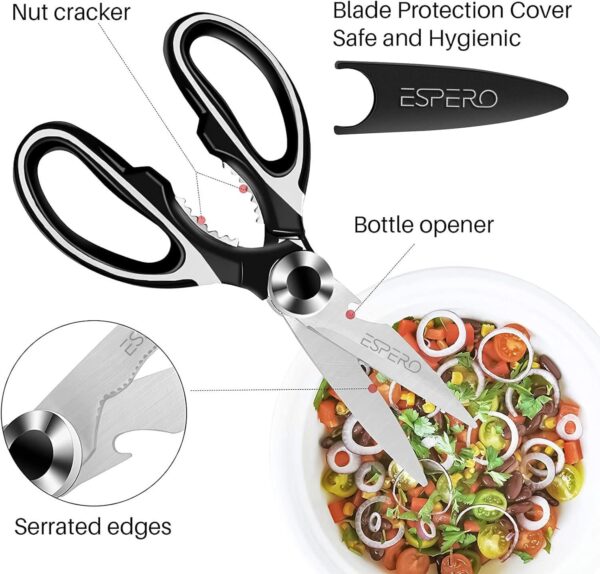 ESPERO Multi Purpose Made In Japan Kitchen Scissors, food scissors,Premium Stainless Steel Solid Kitchen Shears for Meat, Seafood, Chicken, Vegetables, Herbs, BBQ, Bottle Opener (Black) - Image 7