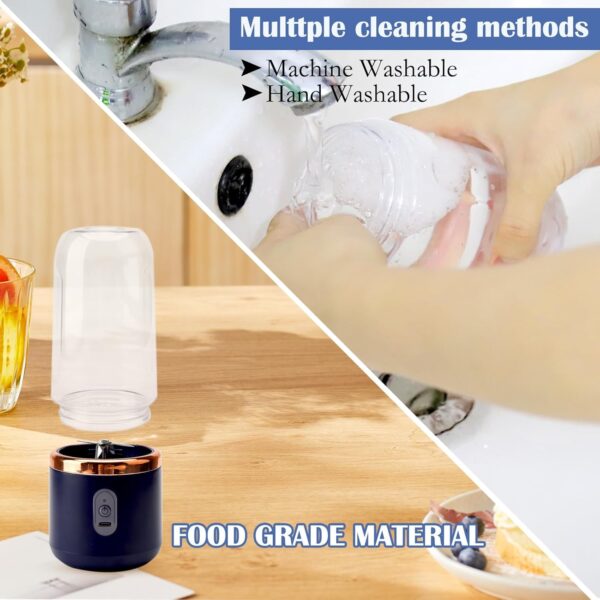 Qlect Portable Blender Electric Juicers Fruit Mixers USB Rechargeable Smoothie Mini Personal Juicer 6 Blades 3Gears With 1500 Mah Rechargeable Battery-Smoothie Blender(Blue) - Image 3