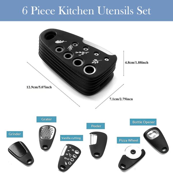 6-in-1 Portable Kitchen Helper, Stainless Steel Kitchen Utensil Set, Cheese Grater, Herb Peeler, Bottle Opener, Fruit Peeler, Kitchen Accessories for Motorhome, Camping - Image 5