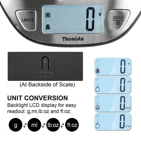 Themisto TH-WS20 Digital Kitchen Weighing Scale Stainless Steel (5Kg) - Image 14