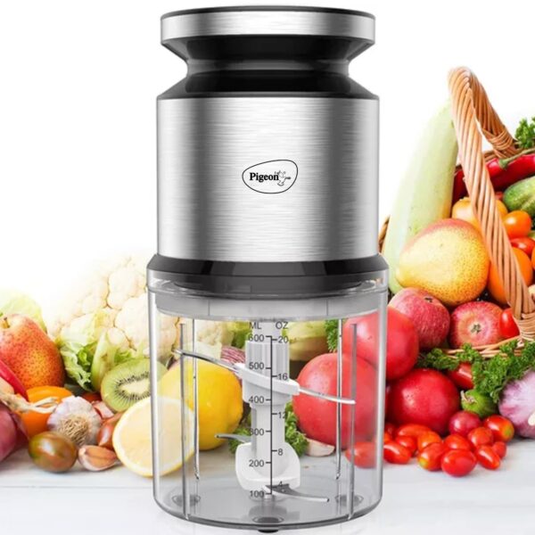 Pigeon Ultra Fast Electric 300 Watts Electric Chopper For Kitchen, Twin Blade Technology, 600 Ml 'Chop-N-Store' Plastic Bowl With Lid, Vegetable Chopper, Cutter, Chop, Mince, Dice, Whisk, Blend, Red - Image 7
