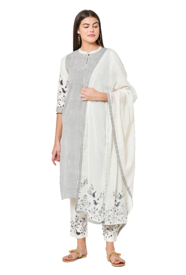Pistaa's women Cotton Striped Straight salwar Suit Set (Off White, XXX-Large) - Image 7