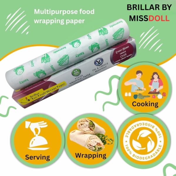 BRILLAR by MISSDOLL Butter Paper Roll for Kitchen Food Wrap - Premium Non-Stick Butter Wrapping Paper | Greaseproof, Heat-Resistant Parchment for Kitchen Food Wrap & Oil Absorption (100 Meter) - Image 9