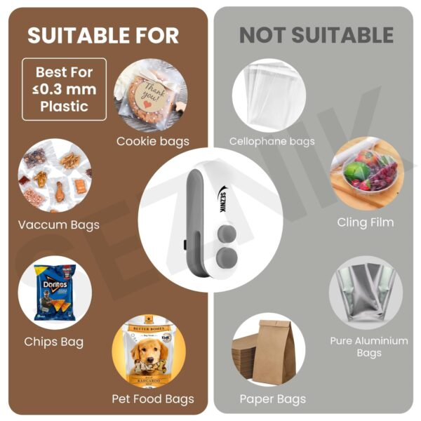 Seznik Sealing Machine for Food Packets - Portable Handheld Sealing for Food Packets, Snacks, Chips, Fresh Storage - Mini Sealing Machine, 1 YEAR Warranty (White) - Image 6