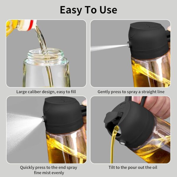 Misamo Enterprise Glass Oil Sprayer and Dispenser Bottle, 500ml Capacity, 2-in-1 Design, Black - Image 8