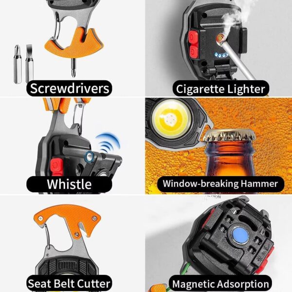 Bennort Keychain LED Flashlight,Rechargeable Flashlights Torch 7 Light Mode with Lighter, Whistle,Screwdriver,Bottle Opener,Magnet Base 800 Lumen Portable Emergency COB Light for Camping,Outoor,Hiking - Image 8