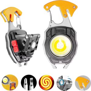 Bennort Keychain LED Flashlight,Rechargeable Flashlights Torch 7 Light Mode with Lighter, Whistle,Screwdriver,Bottle Opener,Magnet Base 800 Lumen Portable Emergency COB Light for Camping,Outoor,Hiking