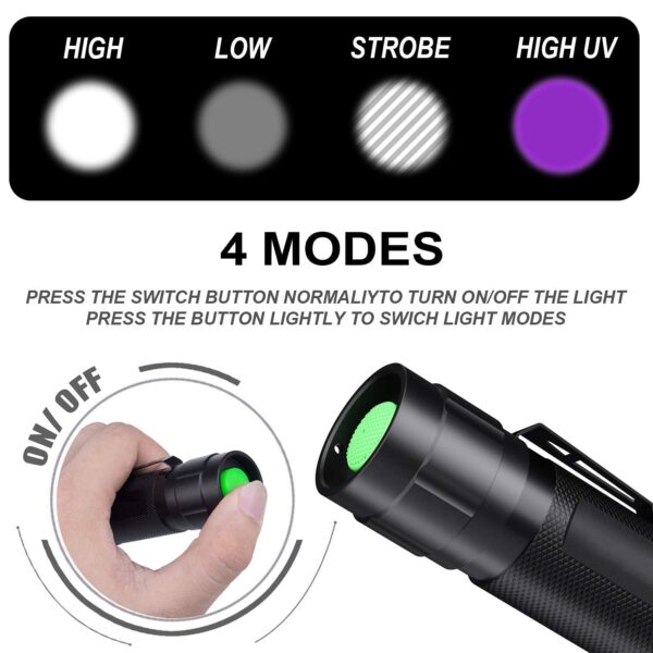 DOTCOM MOWETOO Led Uv Torch 2 in 1 Uv Black Light with 500Lm Highlight & 4 Mode & Waterproof, Metal, 500 Lumen - Image 4