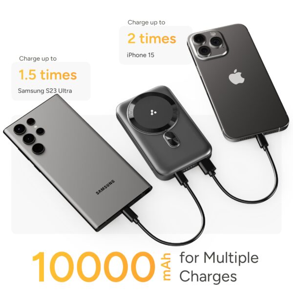 Ambrane MagSafe Wireless 10000mAh Fast Charging Power Bank with Mobile Stand, Strong Magnet, 22.5W Output for iPhone 12 & Above, Android & Other Qi Enabled Device + Magnetic Ring (Mount, Blue) - Image 3