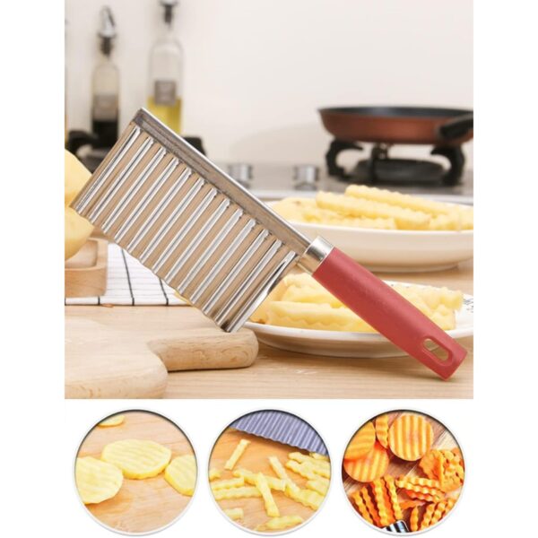 FOROLY Stainless Steel Crinkle Cut Knife Vegetable Potato Chip Cutter with Wavy Blade Cutter - Image 2