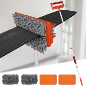MONJAY 3 in 1 Fan Cleaner Duster with 159cm Extendable Long Handle for Ceiling Fan Blade,Fan Cleaning Mop with 2 Microfiber Mop Head for Dusting Ceiling Fan Washable Pads for Wipe Wall