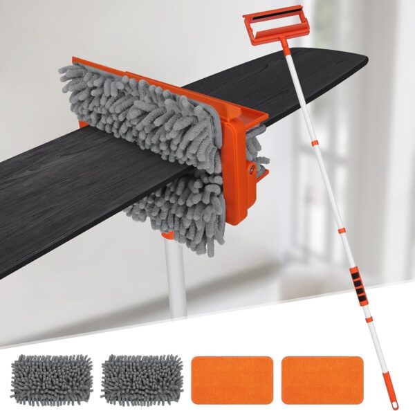 MONJAY 3 in 1 Fan Cleaner Duster with 159cm Extendable Long Handle for Ceiling Fan Blade,Fan Cleaning Mop with 2 Microfiber Mop Head for Dusting Ceiling Fan Washable Pads for Wipe Wall