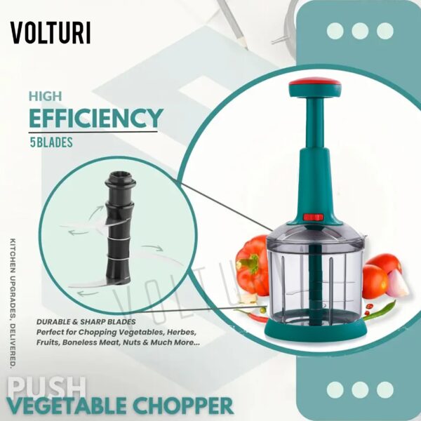 VOLTURI Chopper for Kitchen Use, Push Chopper with 3 Blades, Vegetable Chopper Kitchen Accessories Items for Home Cutting Vegetables, Onion, Ginger, Garlic, Salad, Tomato, Potato (1000 ML) - Image 7