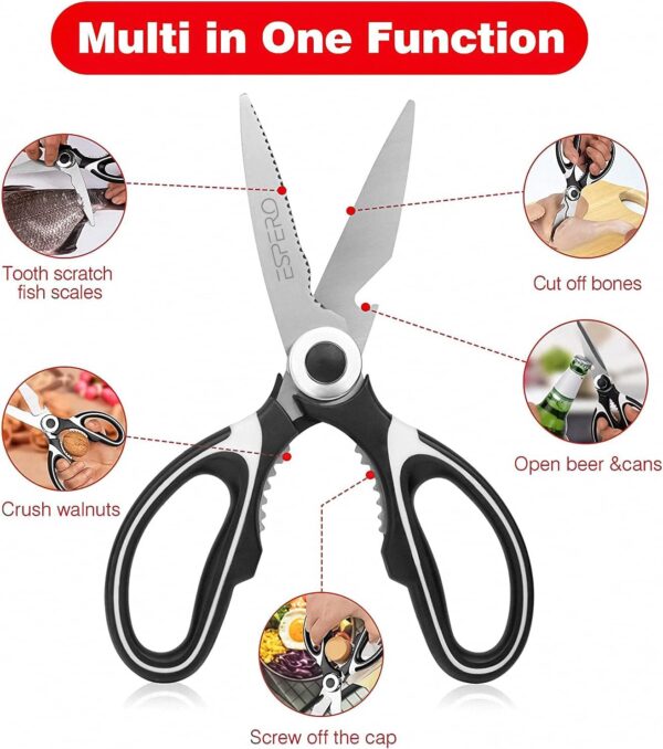 ESPERO Multi Purpose Made In Japan Kitchen Scissors, food scissors,Premium Stainless Steel Solid Kitchen Shears for Meat, Seafood, Chicken, Vegetables, Herbs, BBQ, Bottle Opener (Black) - Image 2