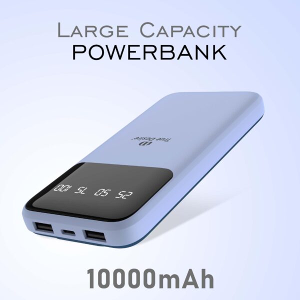 TD True Desire Boomer Series 10000mAh Power Bank - 20W Fast Charging, Dual USB & Type-C Outputs, Inbuilt Lightning & Type-C Cables, LED Indicator- Made in India (Blue) - Image 2
