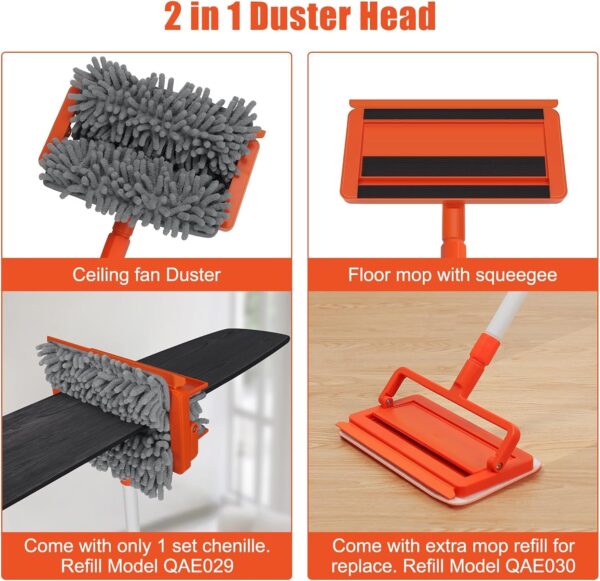 MONJAY 3 in 1 Fan Cleaner Duster with 159cm Extendable Long Handle for Ceiling Fan Blade,Fan Cleaning Mop with 2 Microfiber Mop Head for Dusting Ceiling Fan Washable Pads for Wipe Wall - Image 5