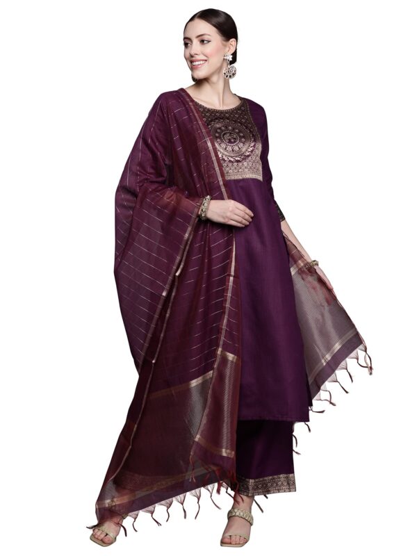 INDO ERA Women's Cotton Woven Yoke Design Straight Kurta Pant With Dupatta Set (Magenta_DDDDD4012_XX-Large)