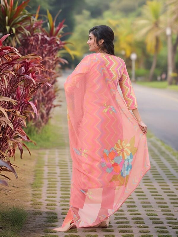 GoSriKi Women's Rayon Viscose Straight Printed Kurta with Pant & Dupatta (Zaggu Pink-VKS01-GS_L_Pink_Large) - Image 6