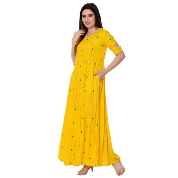 Arayna Women's Rayon Ankle Length Anarkali Regular Fit Dress Kurta (Ar 08 S_Yellow_S) - Image 4