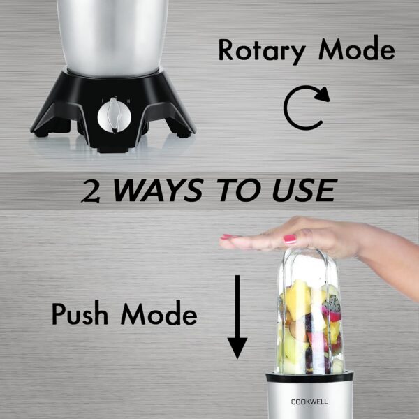 Cookwell Bullet Mixer Grinder (3 Jar, 2 Blade, Silver) - Copper, 600 Watts - 2 Year Warranty - Image 5